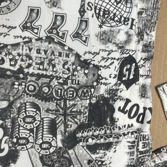 Vtg 90’s Take Two Travel Black And White Beaded Collage Top Women’s L Y2K Indie - Picture 4 of 10